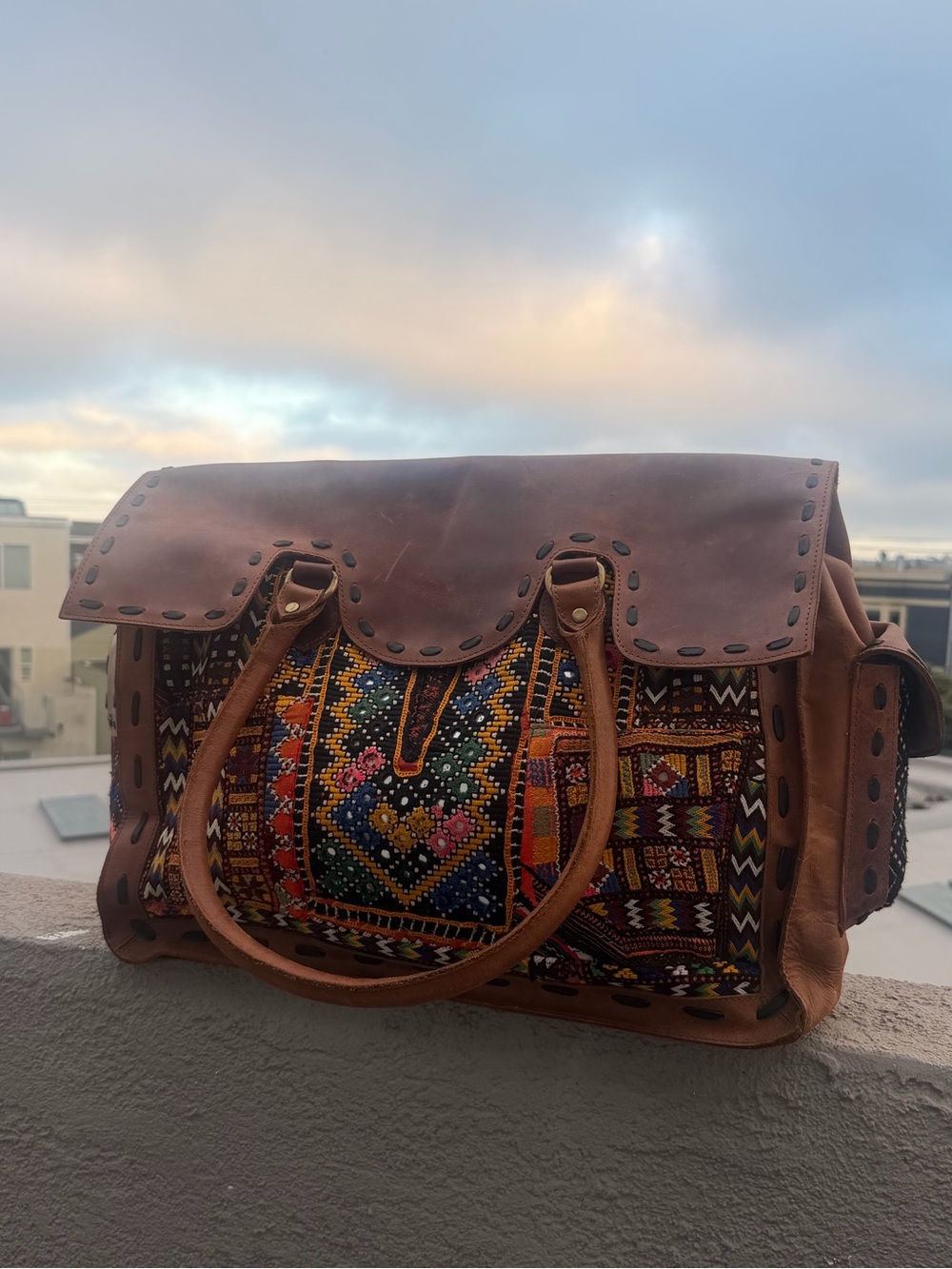 FabIndia Leather Bag With Embroidery